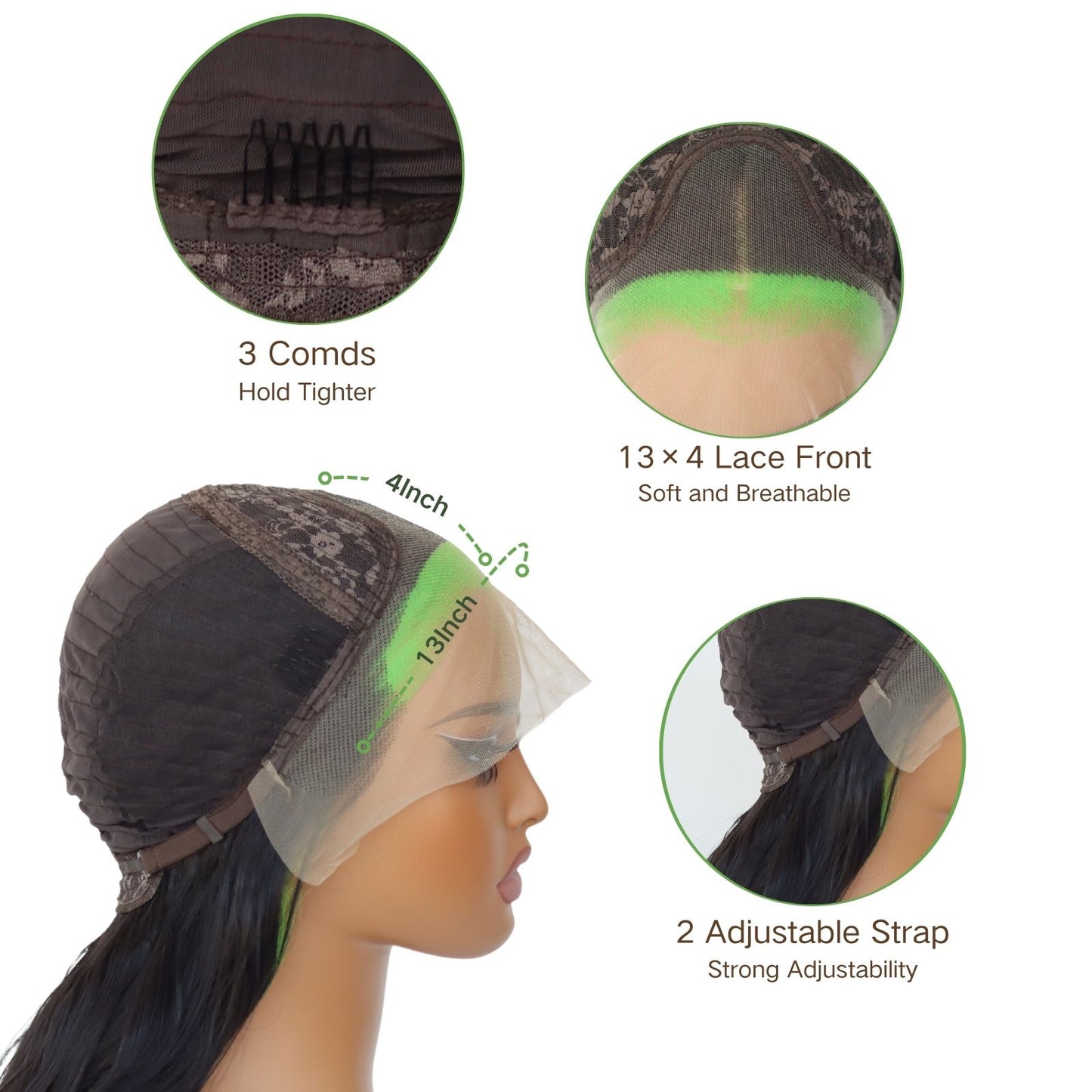 Highlight Green Black Body Wave Synthetic Lace Front Wig 13X4 Party Daily Use 24 Inches