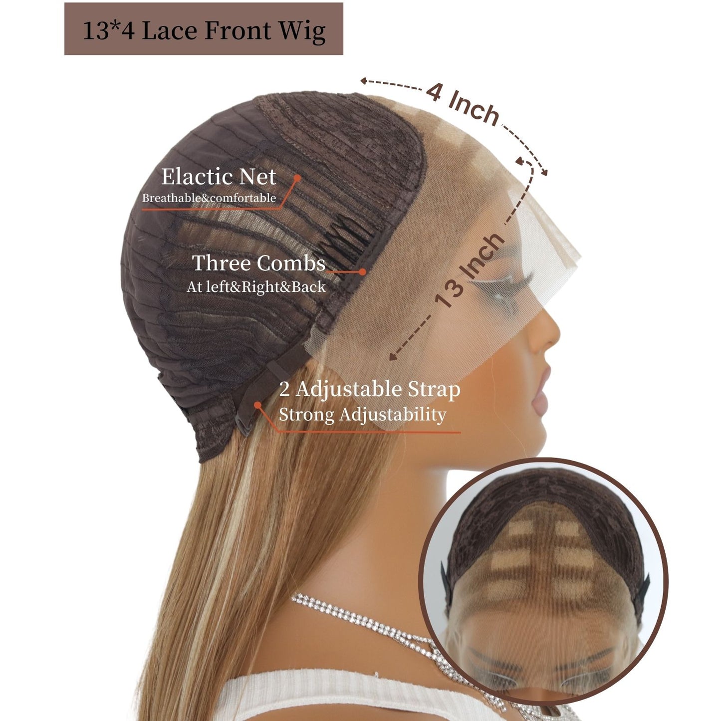 Highlight Blonde Brown Straight Synthetic Lace Front Wig 13X4 Party Daily Use 28 Inches