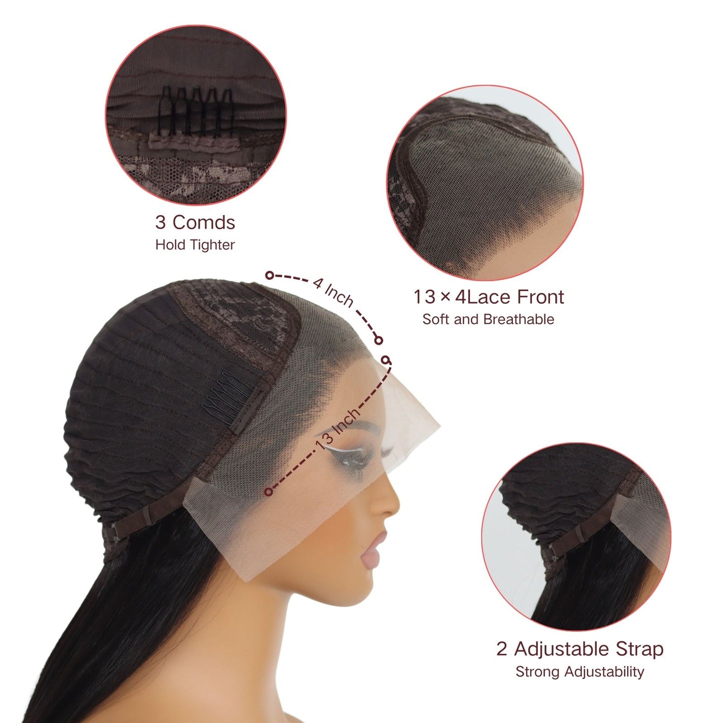 Highlight Red Black Straight Synthetic Lace Front Wig 13X4 Party Daily Use 26 Inches
