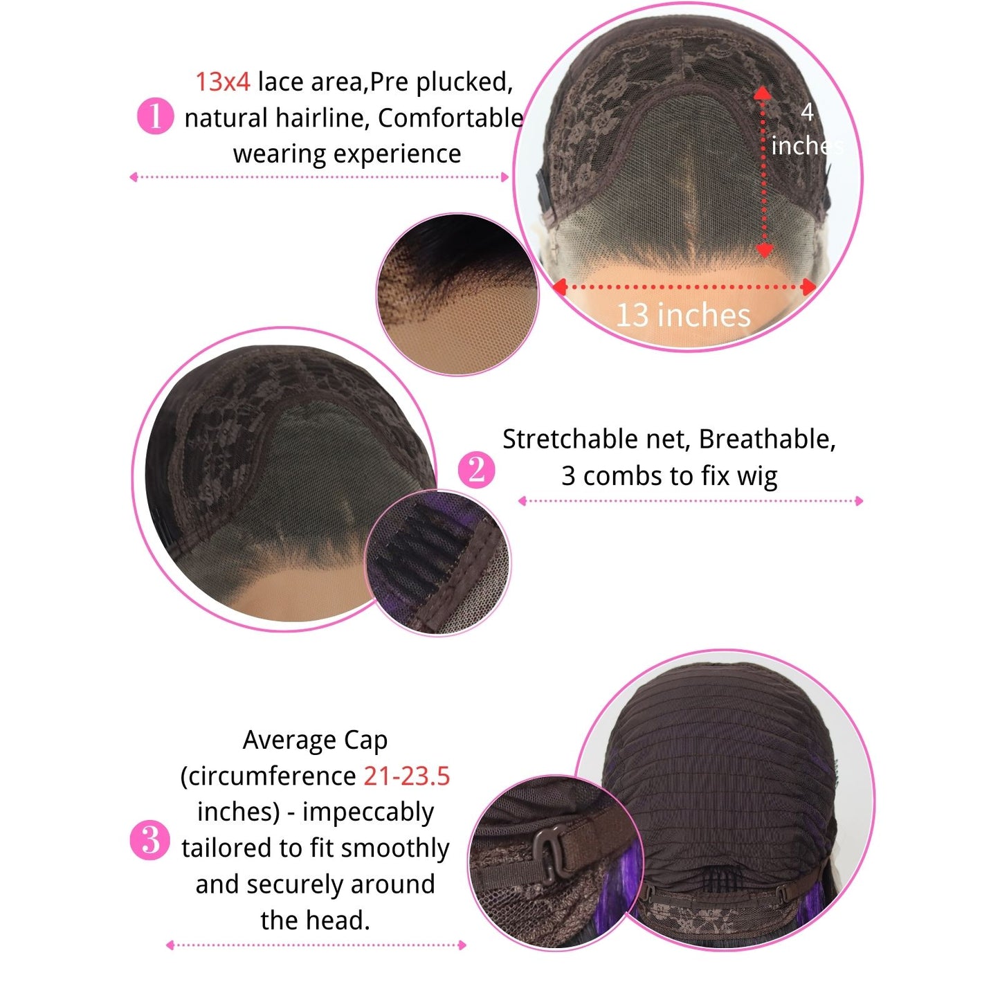 Highlight Purple Black Straight Synthetic Lace Front Wig 13X4 Party Daily Use 26 Inches