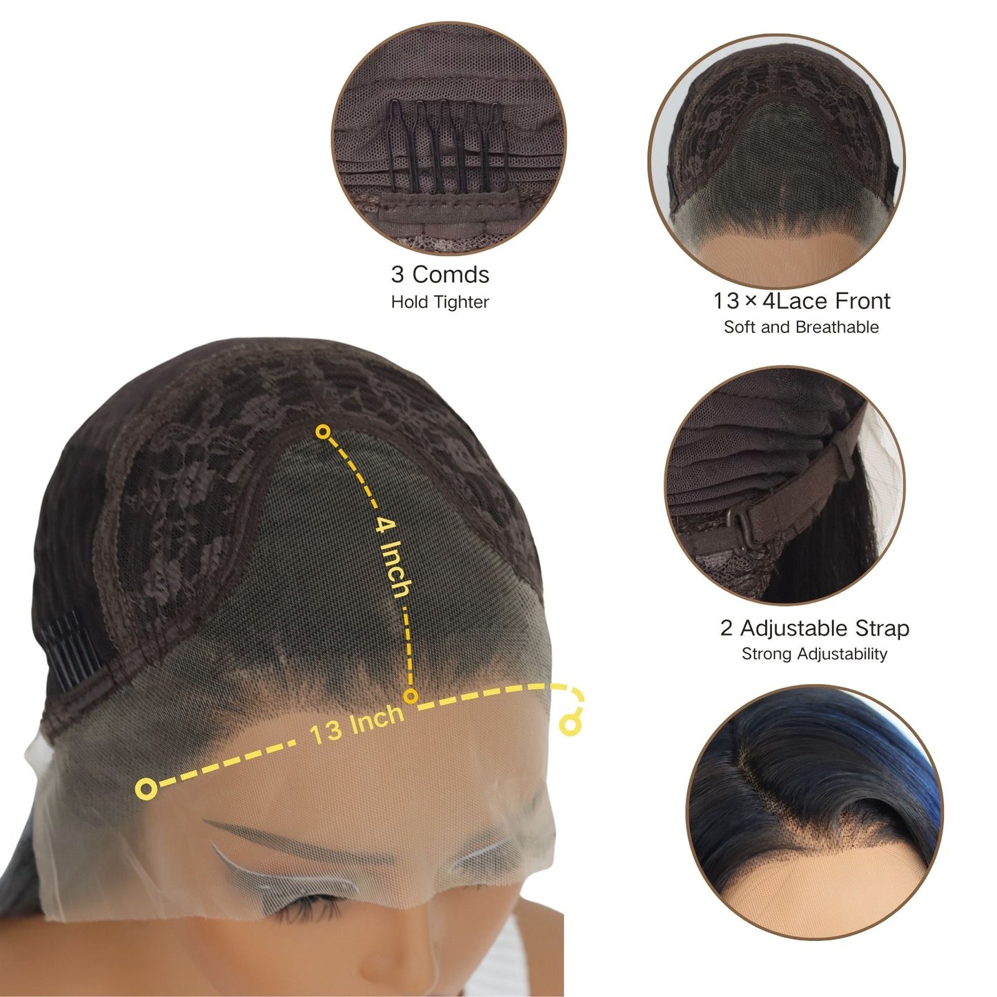 Highlight Blue Black Straight Synthetic Lace Front Wig 13X4 Party Daily Use 26 Inches