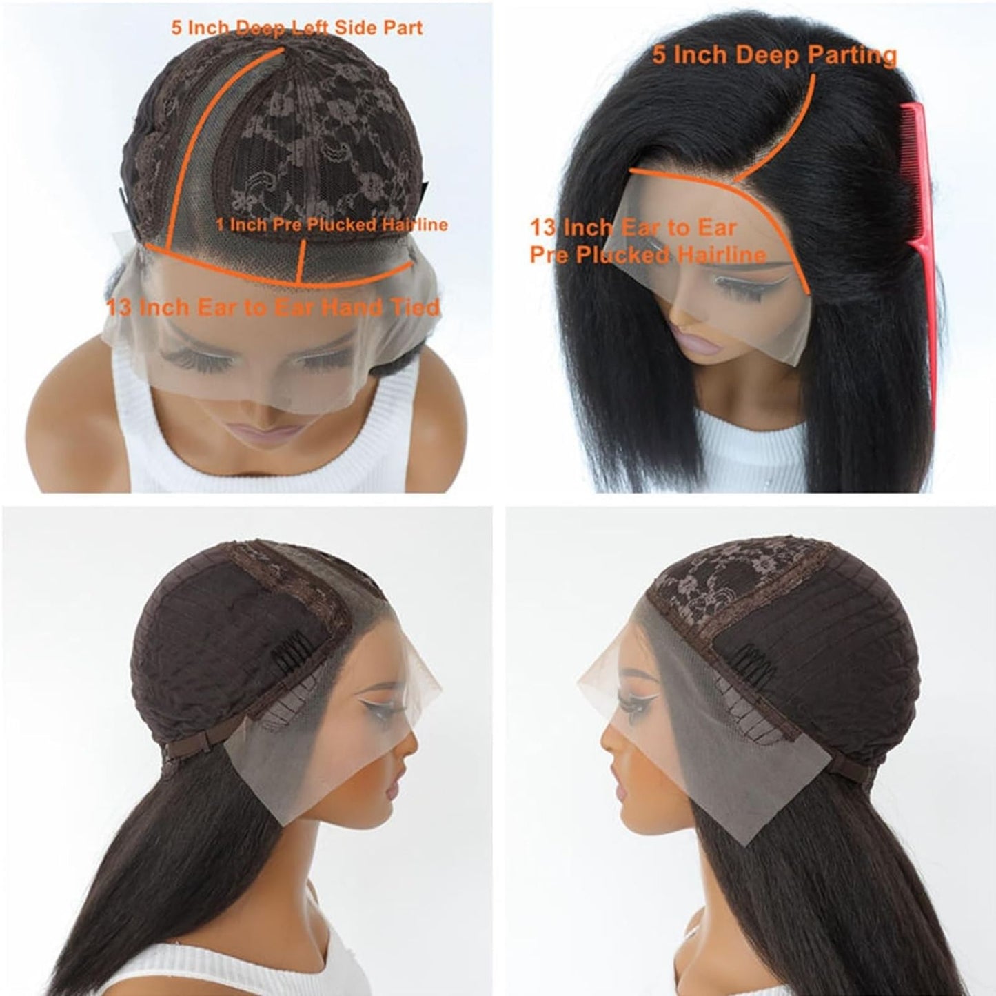 Natural Black Short Yaki Straight Synthetic Wig 13x5X1 for Party Christmas Daily Use 14 Inch