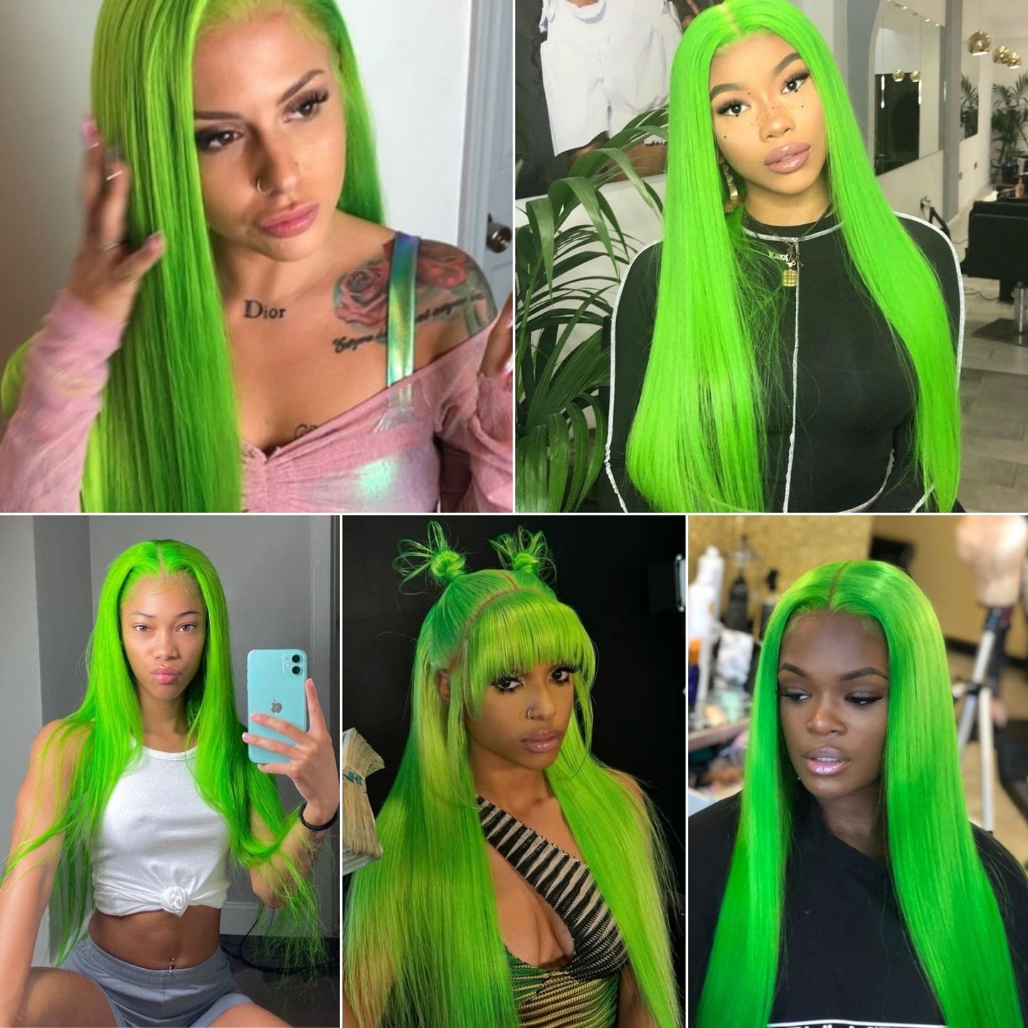 Fluorescent Green Straight Synthetic Lace Front Wig 13X4 Party Halloween Use 28 Inches