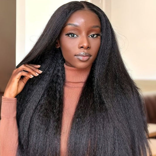 Yaki Straight Black Synthetic Lace Front Wig 13x4 Daily Use 28 Inch