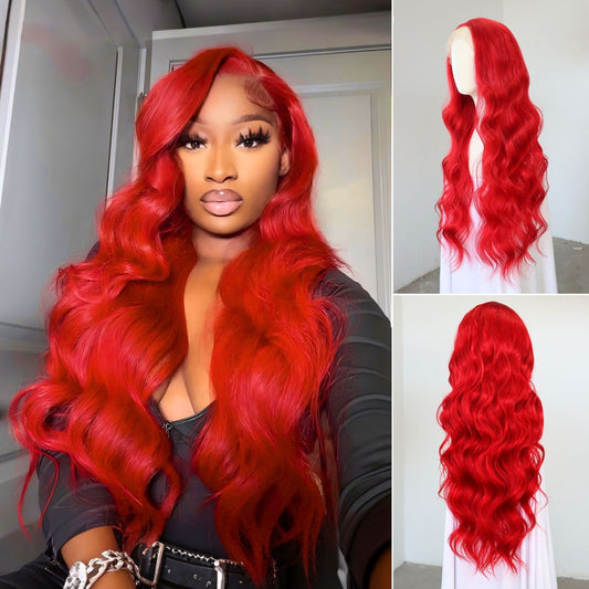 Red Body Wave Lace Front Synthetic Wig 13x4 for Party Daily Use 32 Inch