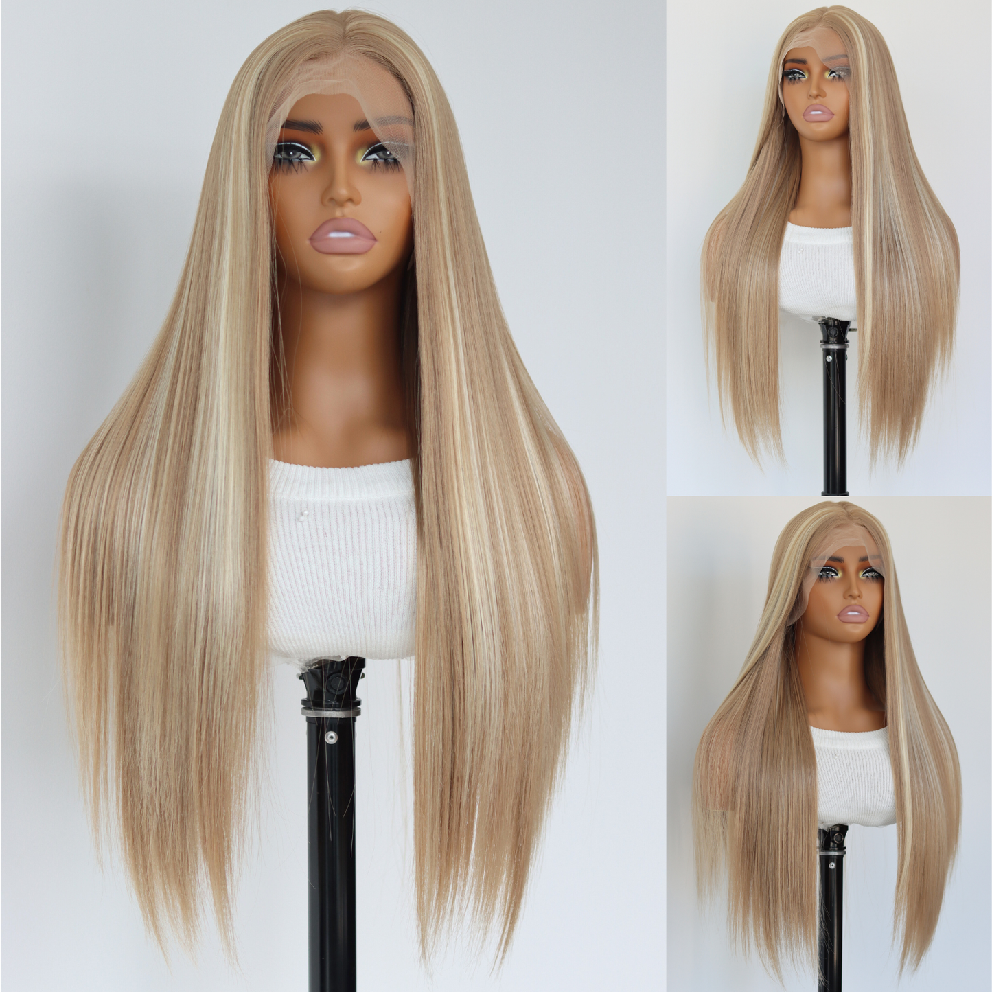 Honey Blonde Lace Front Wig Honey Blonde Straight Wig Blonde 180% Density Blonde Straight Wig Highlight Synthetic Straight Wig for Women