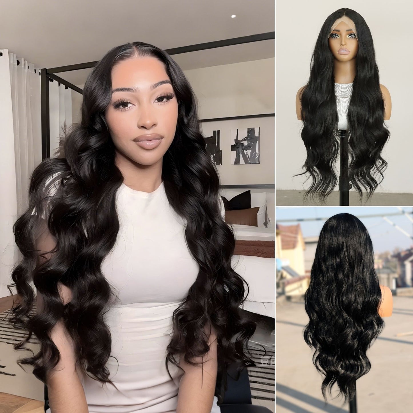 Natural Black Body Wave Synthetic Wig13x4 for Party Christmas Daily Use 32 Inch