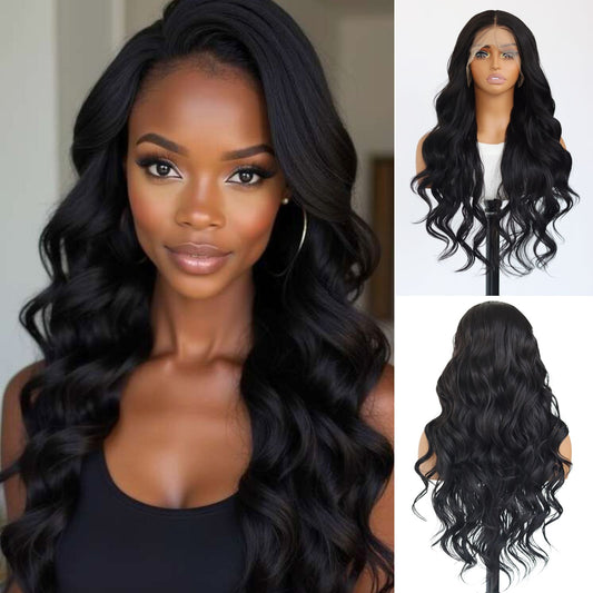 Black Body Wave Synthetic Lace Front Wig 13x4 Daily Use 28 Inches