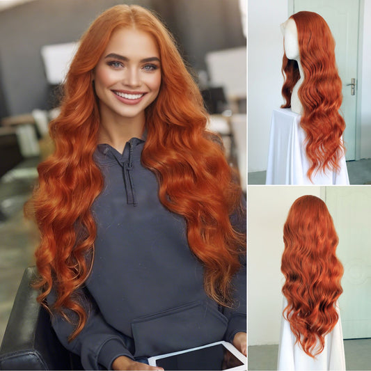 Ginger Orange Body Wave Lace Front Synthetic Wig13x4 for Party Christmas Daily Use 32 Inch