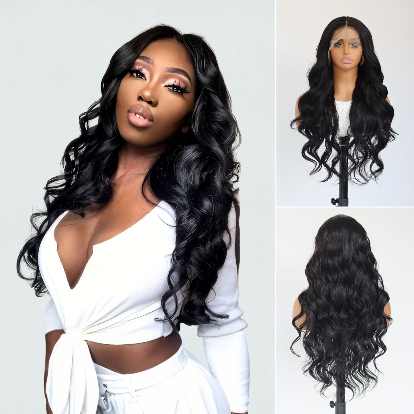 Black Body Wave Synthetic Lace Front Wigs for Holidays Daily Party Use 28 Inch