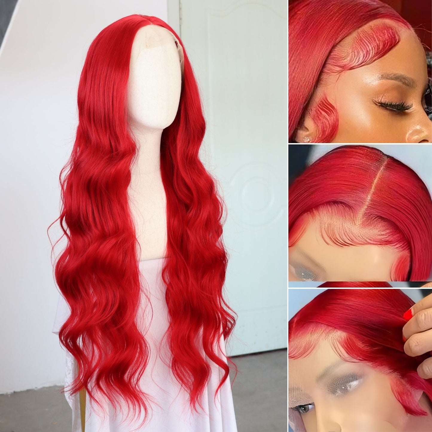 Red Body Wave Lace Front Synthetic Wig 13x4 for Party Daily Use 32 Inch