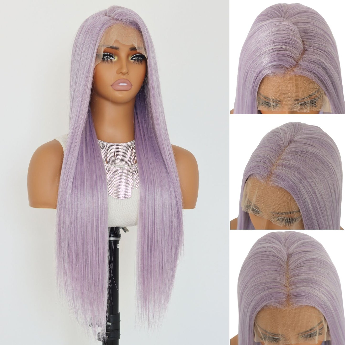 Lavender Purple Straight Synthetic Lace Front Wig 13x4 for Party Daily Use 26 Inches