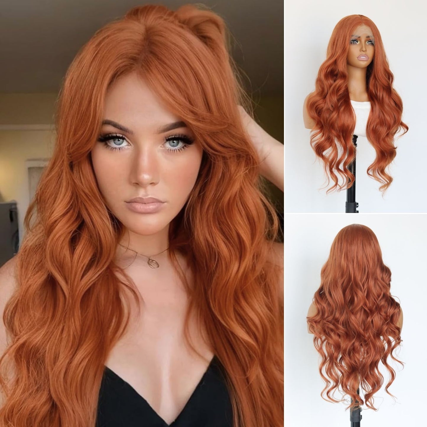 Ginger Orange Body Wave Synthetic Lace Front Wig 13x4 for  Party Daily Use 28 Inch