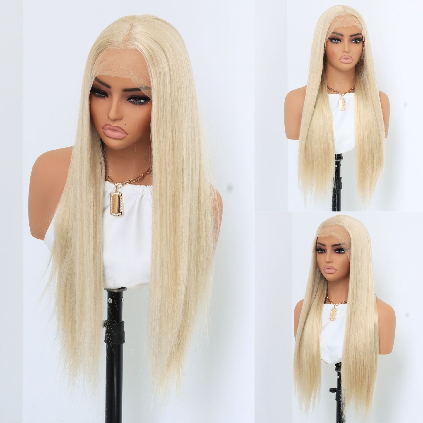 Ash Blonde Straight Synthetic Lace Front Wig  13x4  Party Daily Use 24 Inches