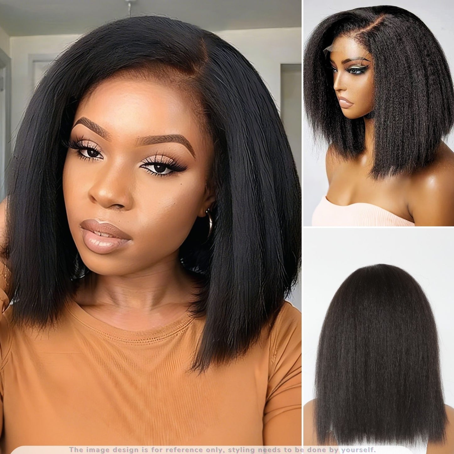 Natural Black Short Yaki Straight Synthetic Wig 13x5X1 for Party Christmas Daily Use 14 Inch