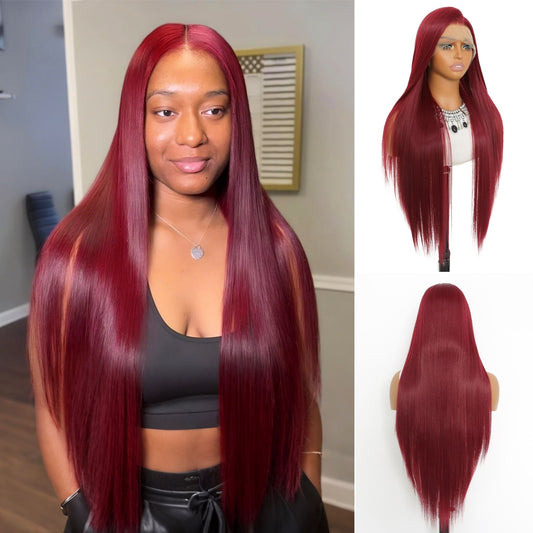 Burgundy Straight Wig 13X4 for Women Christmas Daily Use 32 Inch