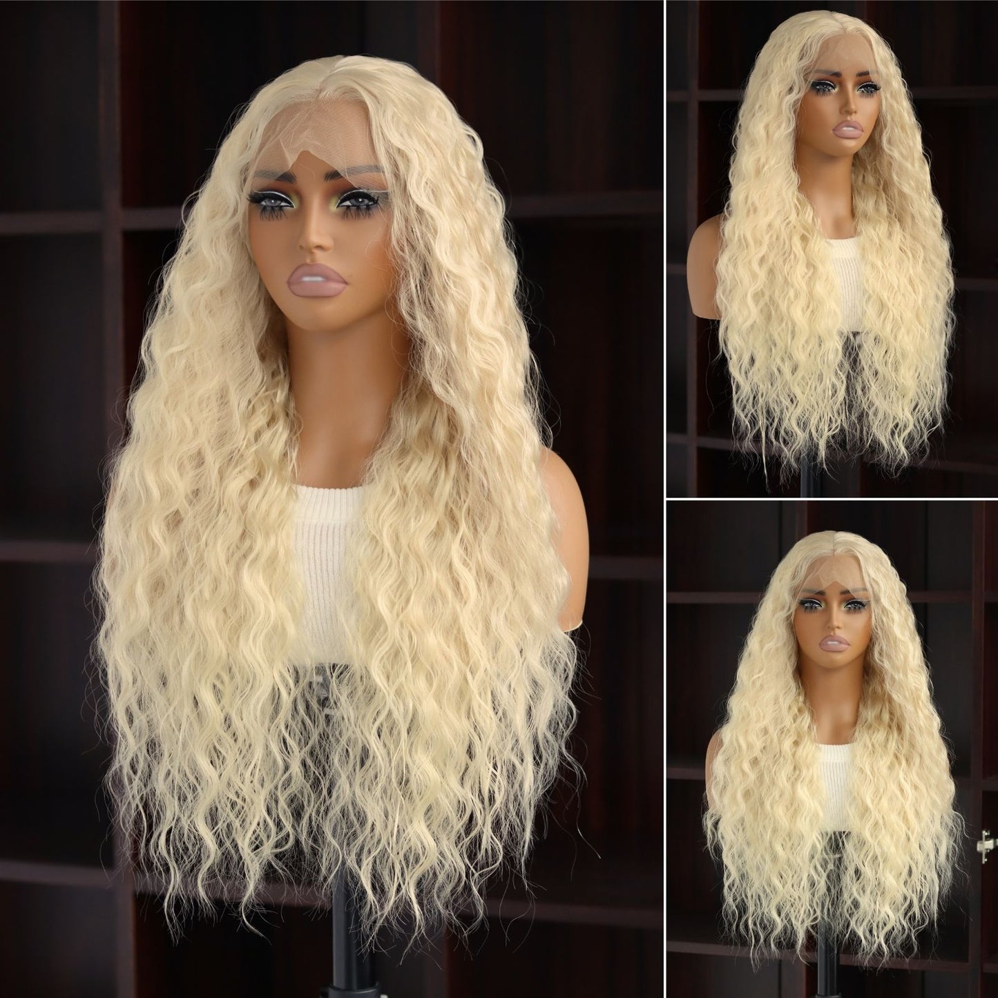 Blonde Long Curly 613# Synthetic Lace Front Wig 13x4 for Party Daily Use 28 Inch