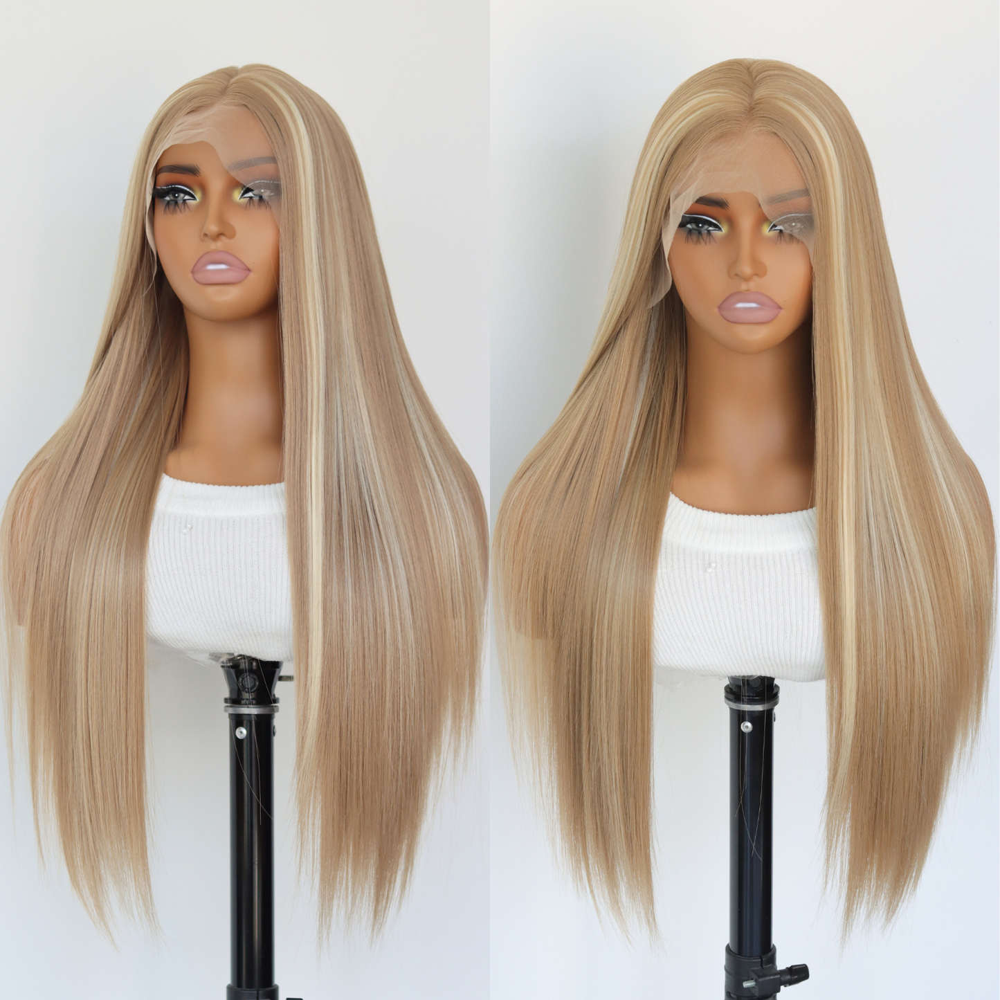 Honey Blonde Lace Front Wig Honey Blonde Straight Wig Blonde 180% Density Blonde Straight Wig Highlight Synthetic Straight Wig for Women