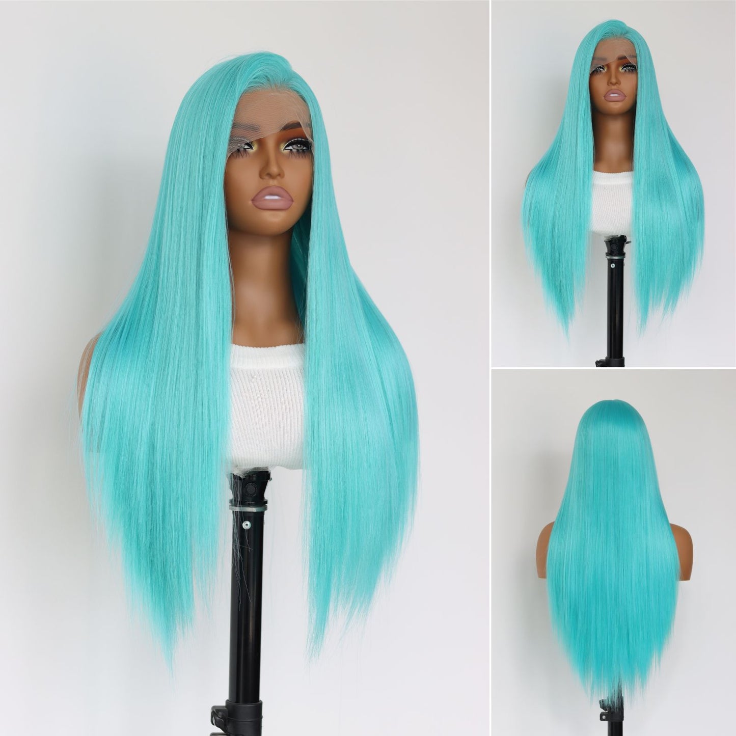Mint Blue Straight Synthetic Lace Front Wig 13x4 for Party Halloween Use 26 Inches