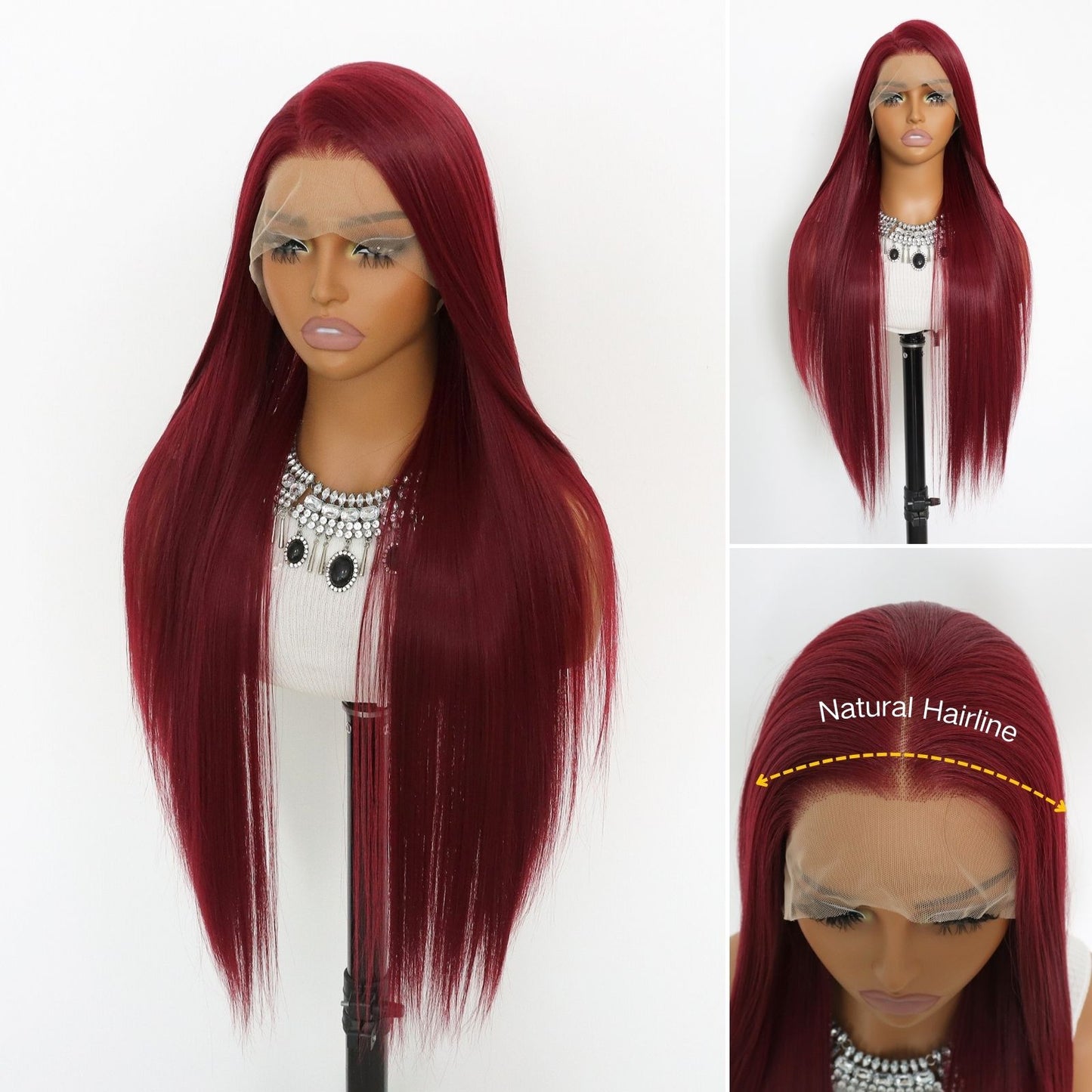 Burgundy Straight Wig 13X4 for Women Christmas Daily Use 32 Inch