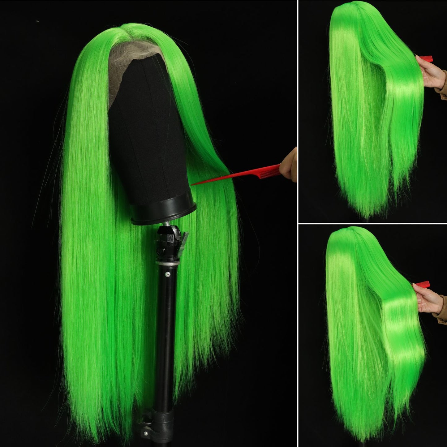 Fluorescent Green Straight Synthetic Lace Front Wig 13X4 Party Halloween Use 28 Inches