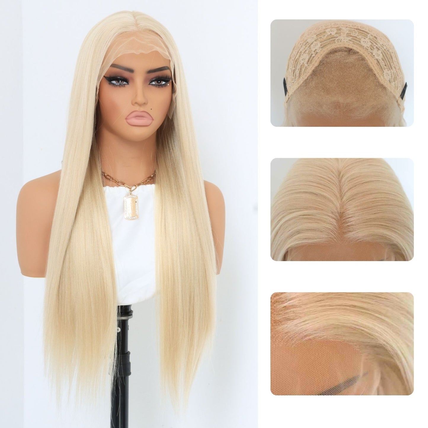 Ash Blonde Straight Synthetic Lace Front Wig  13x4  Party Daily Use 24 Inches