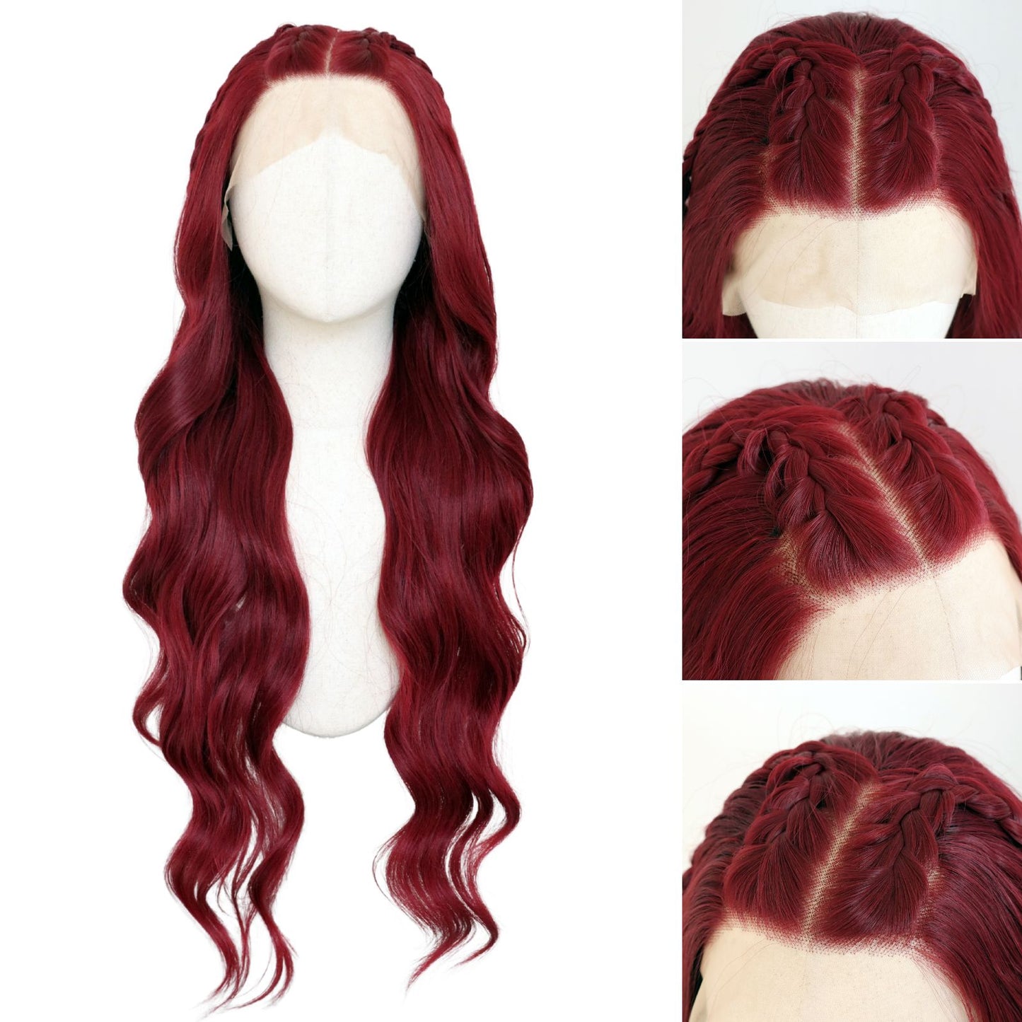 Burgundy Body Wave Synthetic Lace Front Wig 13x4 Cosplay Daily Use 32 Inch