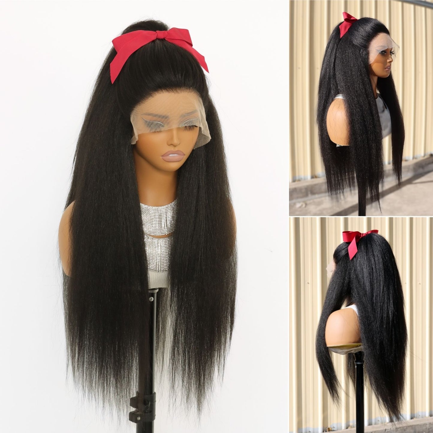 Yaki Straight Black Synthetic Lace Front Wig 13x4 Daily Use 28 Inch