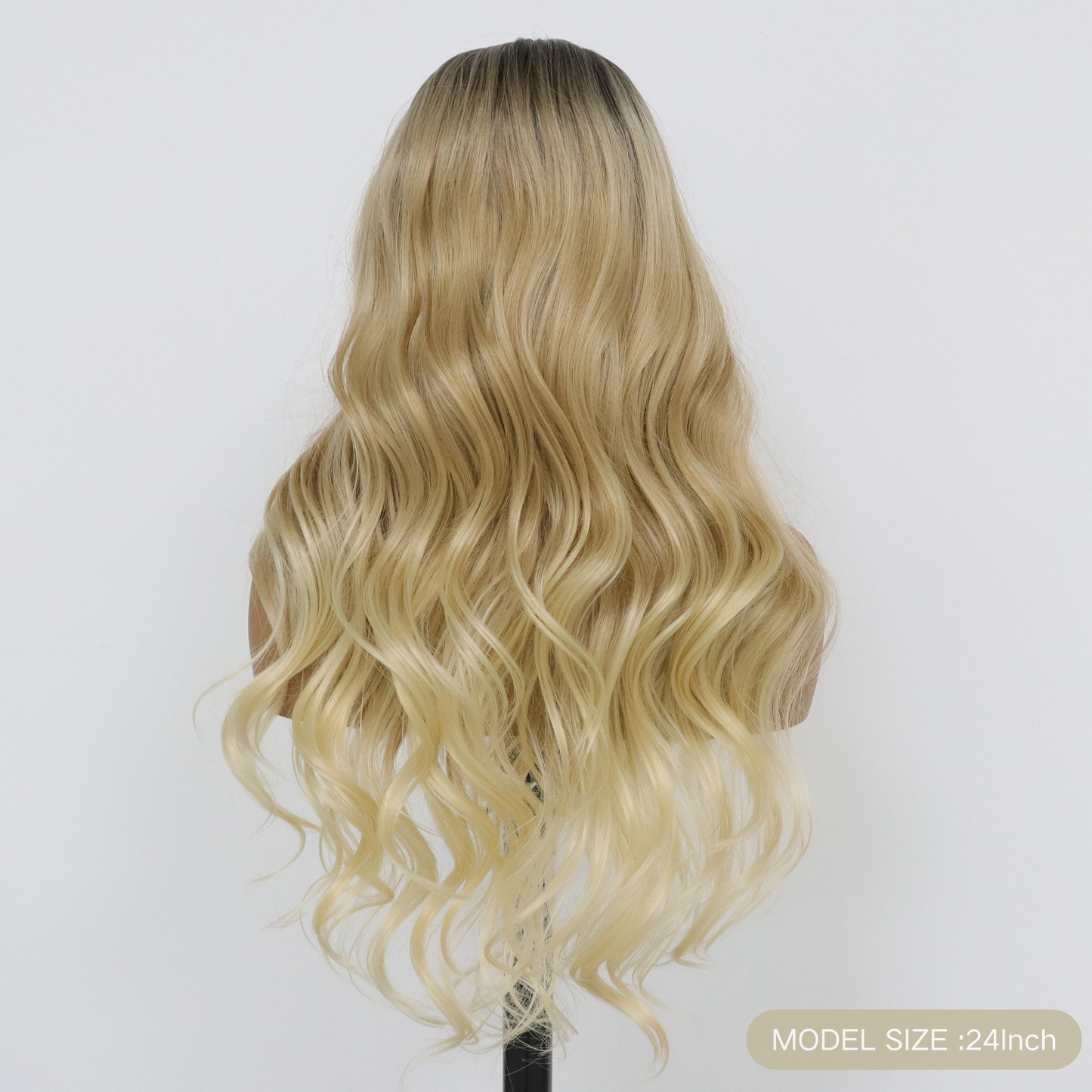 Ombre Blonde Wavy Wig 24 Inch Blonde Curly Wave Synthetic Wig Pre Plucked Heat Resistant Fiber Wig for Daily Party Use