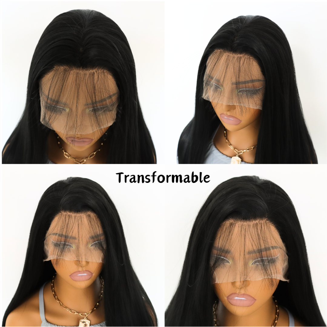 Black Long Straight Synthetic Wig Lace Front Wigs Natural Hairline Heat-resistant Fiber Wig For Daily Party Use (24Inch)