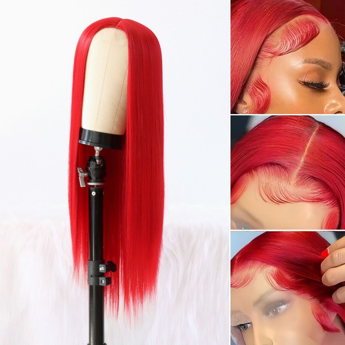 Red Straight Synthetic Lace Front Wig 13X4 Party Daily Use 26 Inches