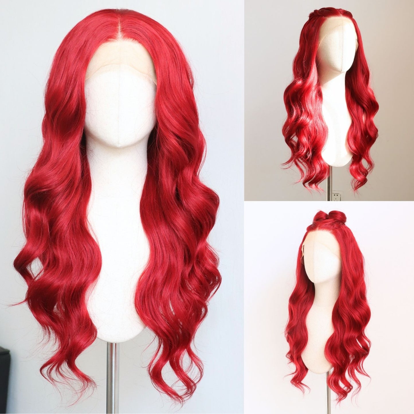 Red Body Wave Lace Front Synthetic Wig 13x4 Heat-Resistant Pre-Plucked Hairline with Free Part 24" Beginner-Friendly for Parties & Cosplay Use
