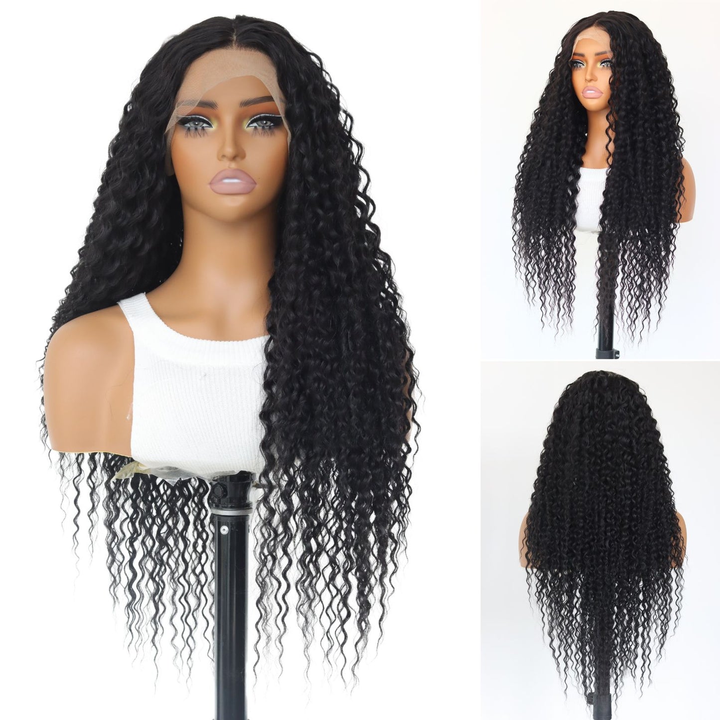 Black Curly Wavy Synthetic Lace Front Wigs 13x4 Daily Use 28 Inches