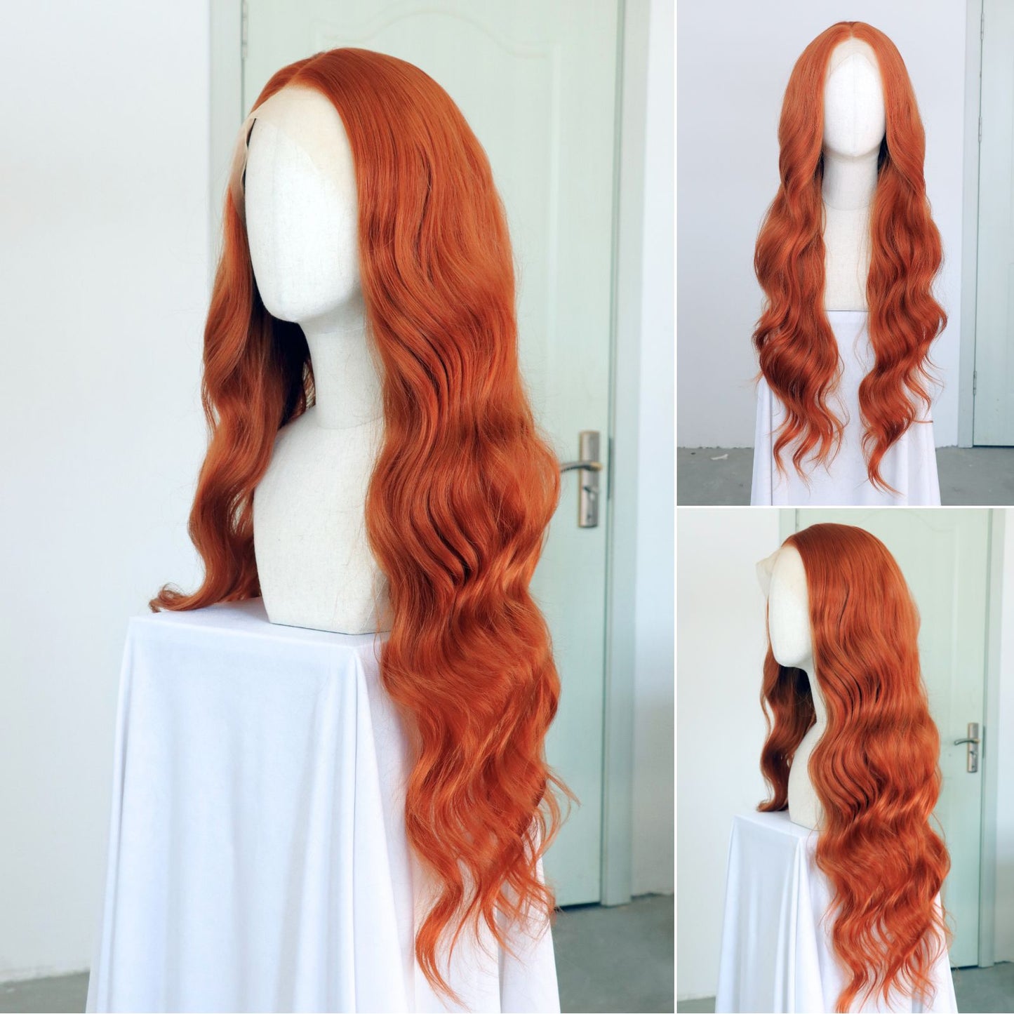 Ginger Orange Body Wave Lace Front Synthetic Wig13x4 for Party Christmas Daily Use 32 Inch