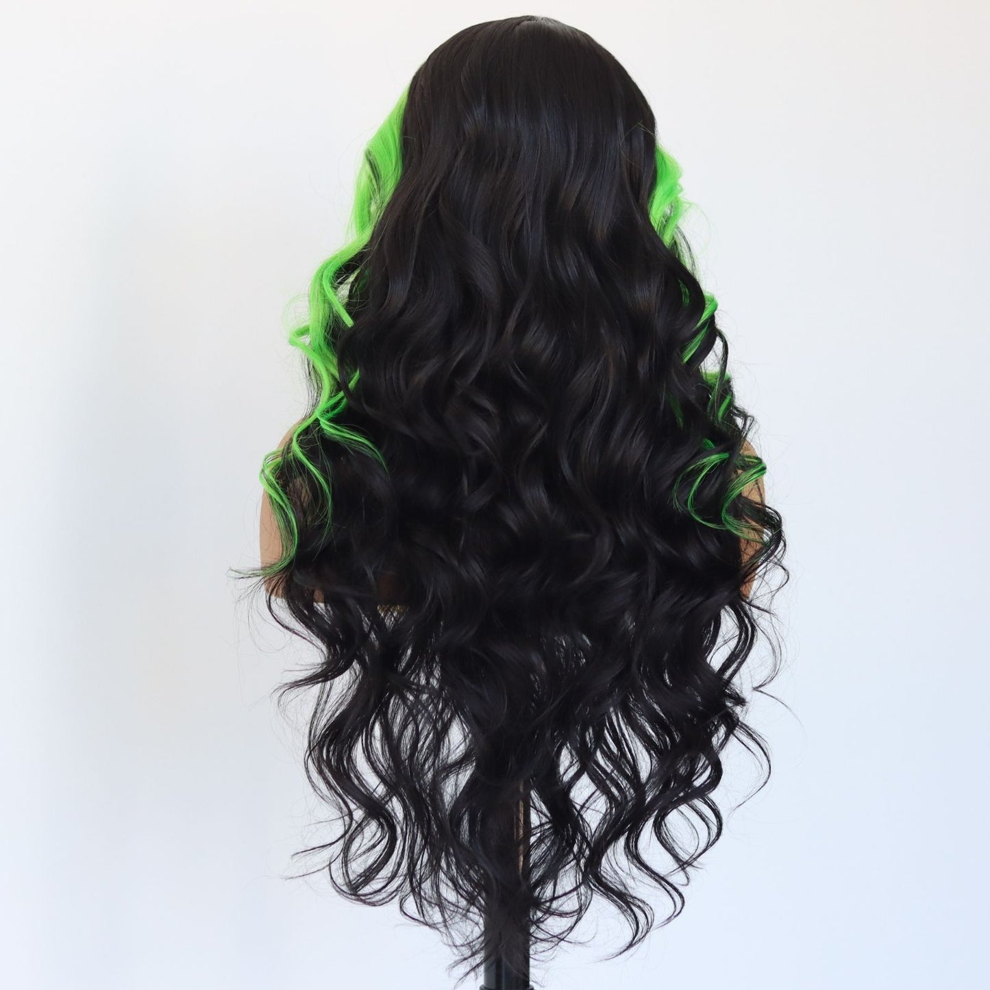 Highlight Green Black Body Wave  Synthetic Lace Front Wig 13X4 Party  Daily Use 24 Inches