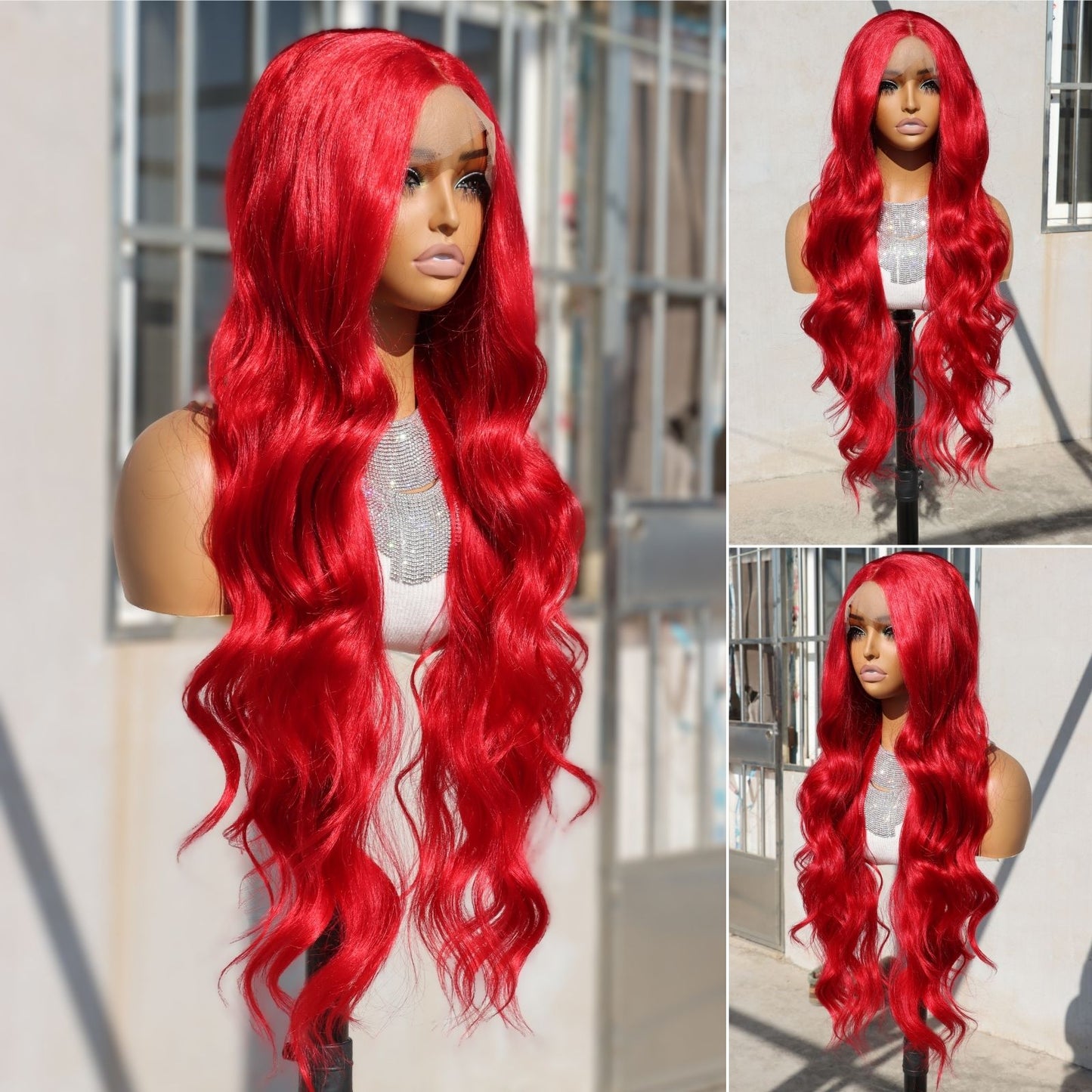 Red Body Wave Lace Front Synthetic Wig 13x4 for Party Daily Use 32 Inch