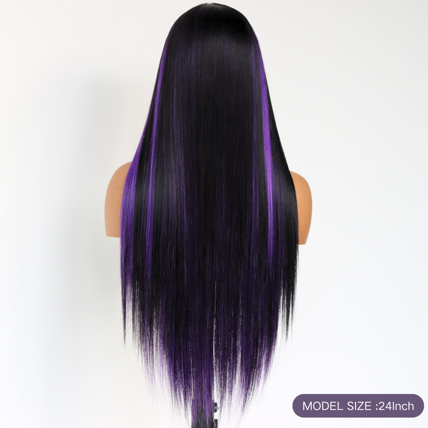 Purple Highlights Synthetic Wig Purple Skunk Stripes 13×4 Lace Front Wigs Pre Plucked Glueless Heat-resistant Fiber Suitable For Black Women Daily Party Wear(24Inch)