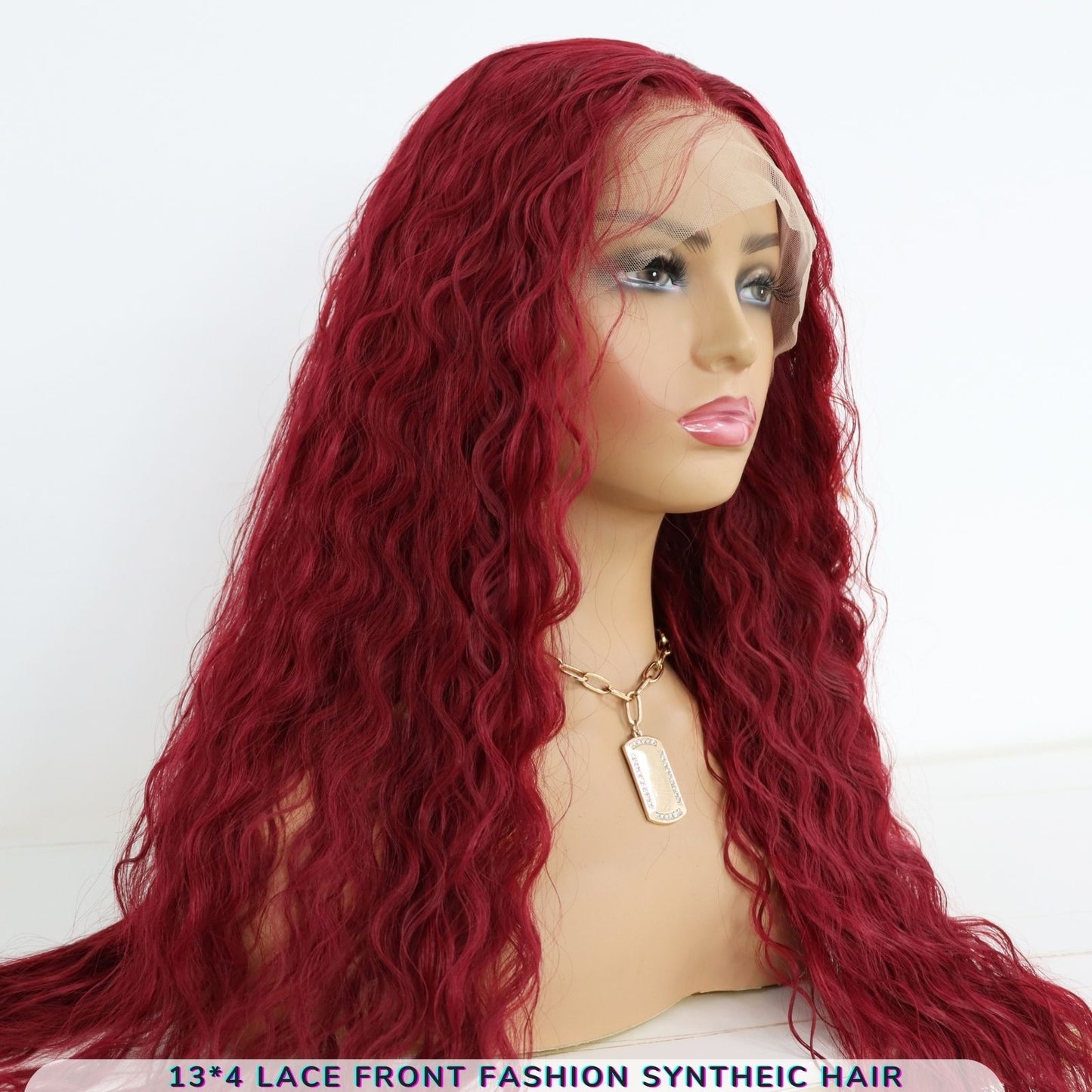 Burgundy Long Curly Synthetic Lace Front Wig 13x4 for Party Daily Use 32 Inch