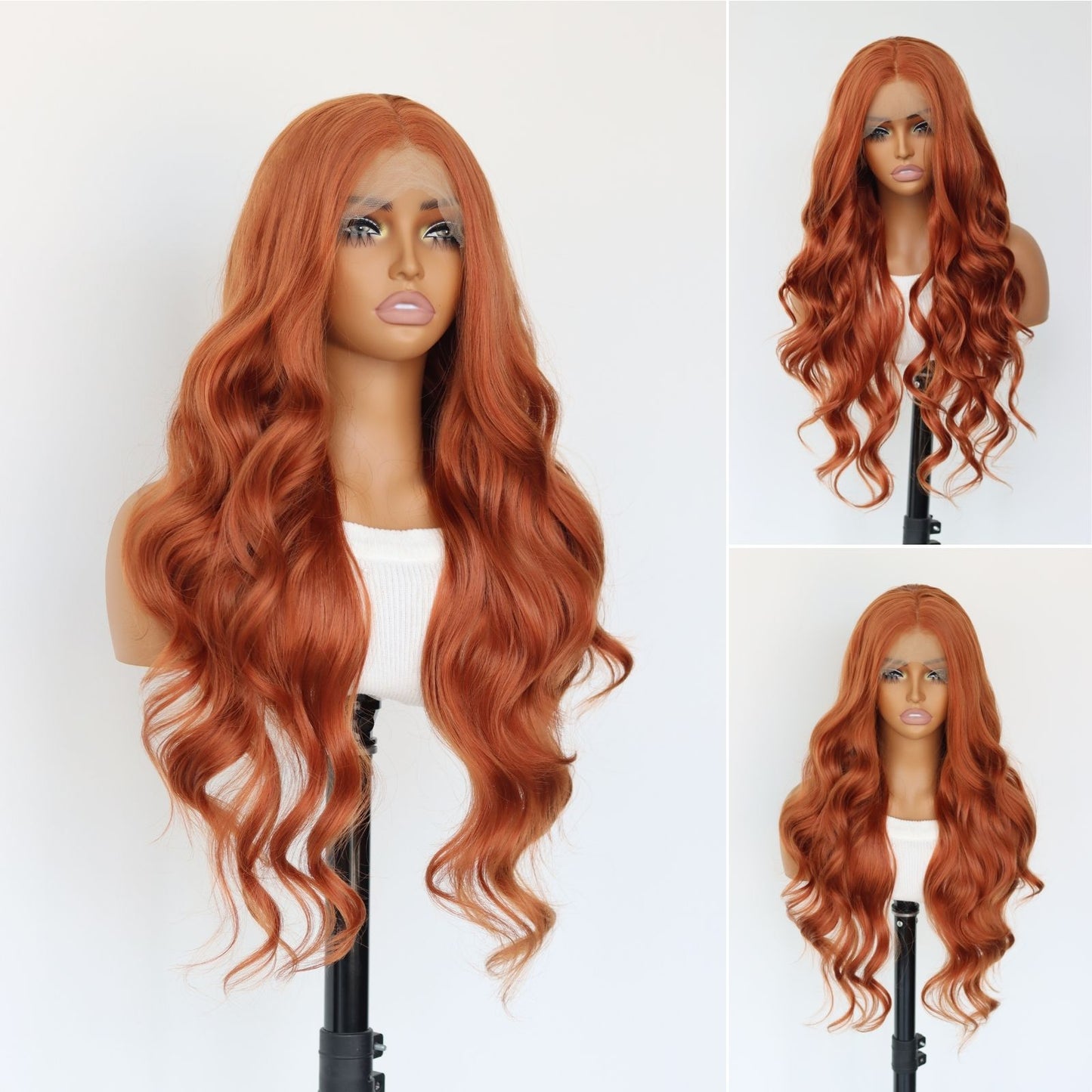 Ginger Orange Body Wave Synthetic Lace Front Wig 13x4 for  Party Daily Use 28 Inch