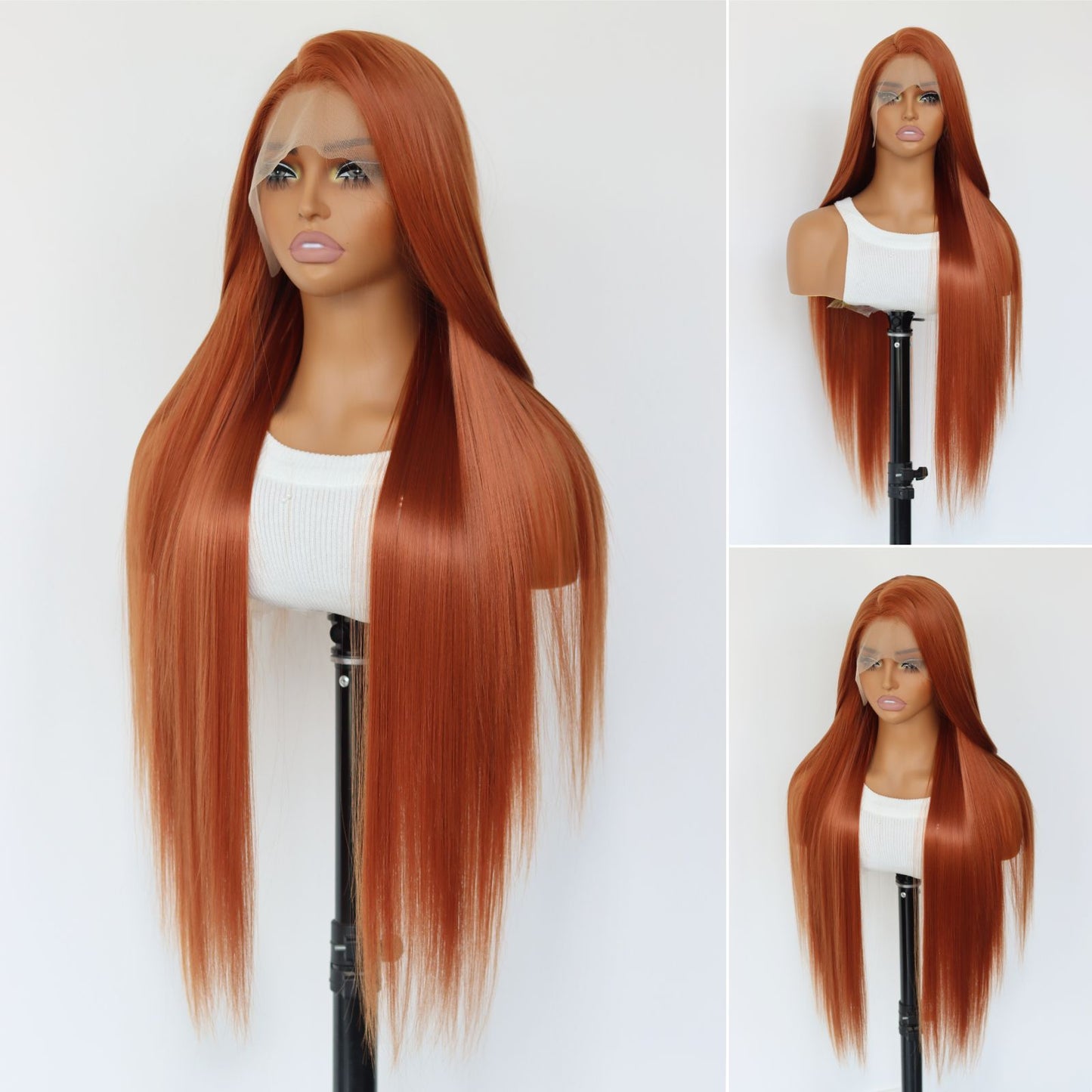 Ginger Orange Straight Synthetic 13x4 Lace Front Wig 32 Inch