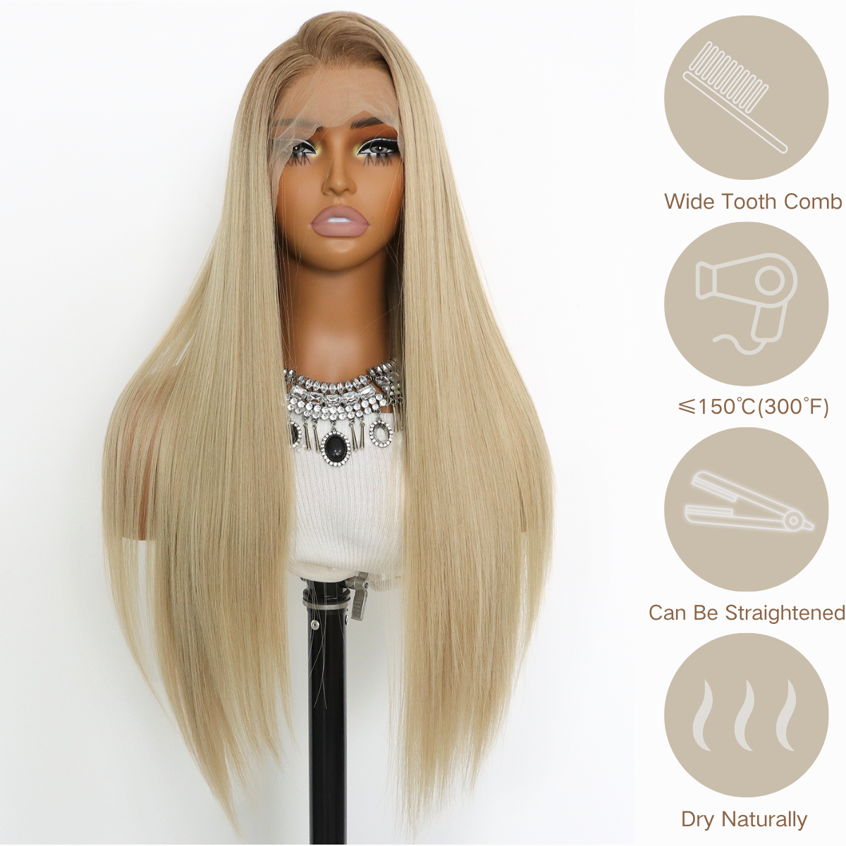 Ombre Blonde 13×4 Lace Front Wigs Ombre Light Blonde Straight Synthetic Wig Glueless Pre Plucked Natural Hairline For White Women Black Women(24Inch)