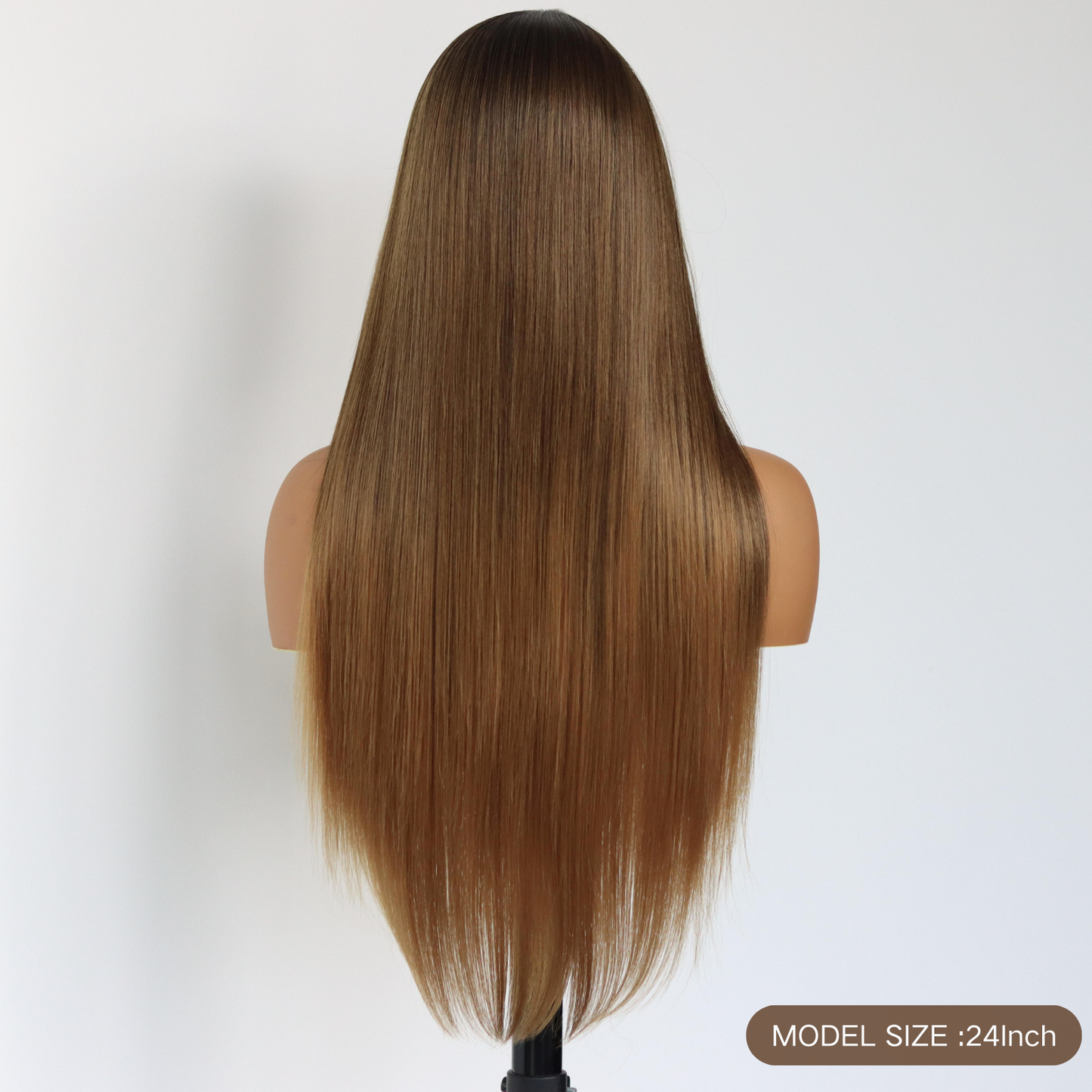 Ombre Brown Long Straight Synthetic Wig 13×4 Lace Front Wig Ombre Brown Glueless Heat-resistant Synthetic Wig Suitable For Daily Party Wedding Dates(24Inch)
