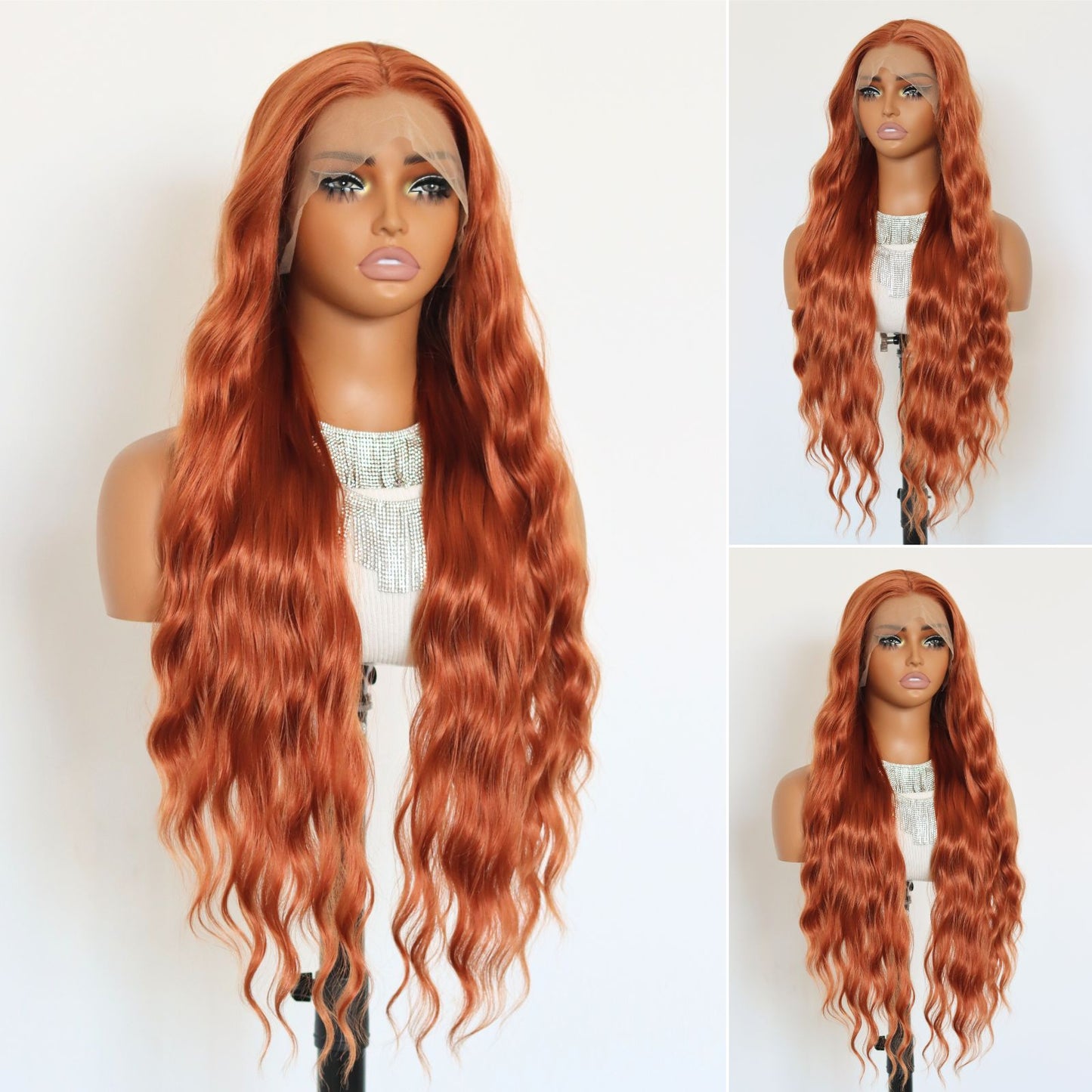 Ginger Orange Body Wave Synthetic Lace Front Wig 13x4 for Cosplay Halloween Use 32 Inch