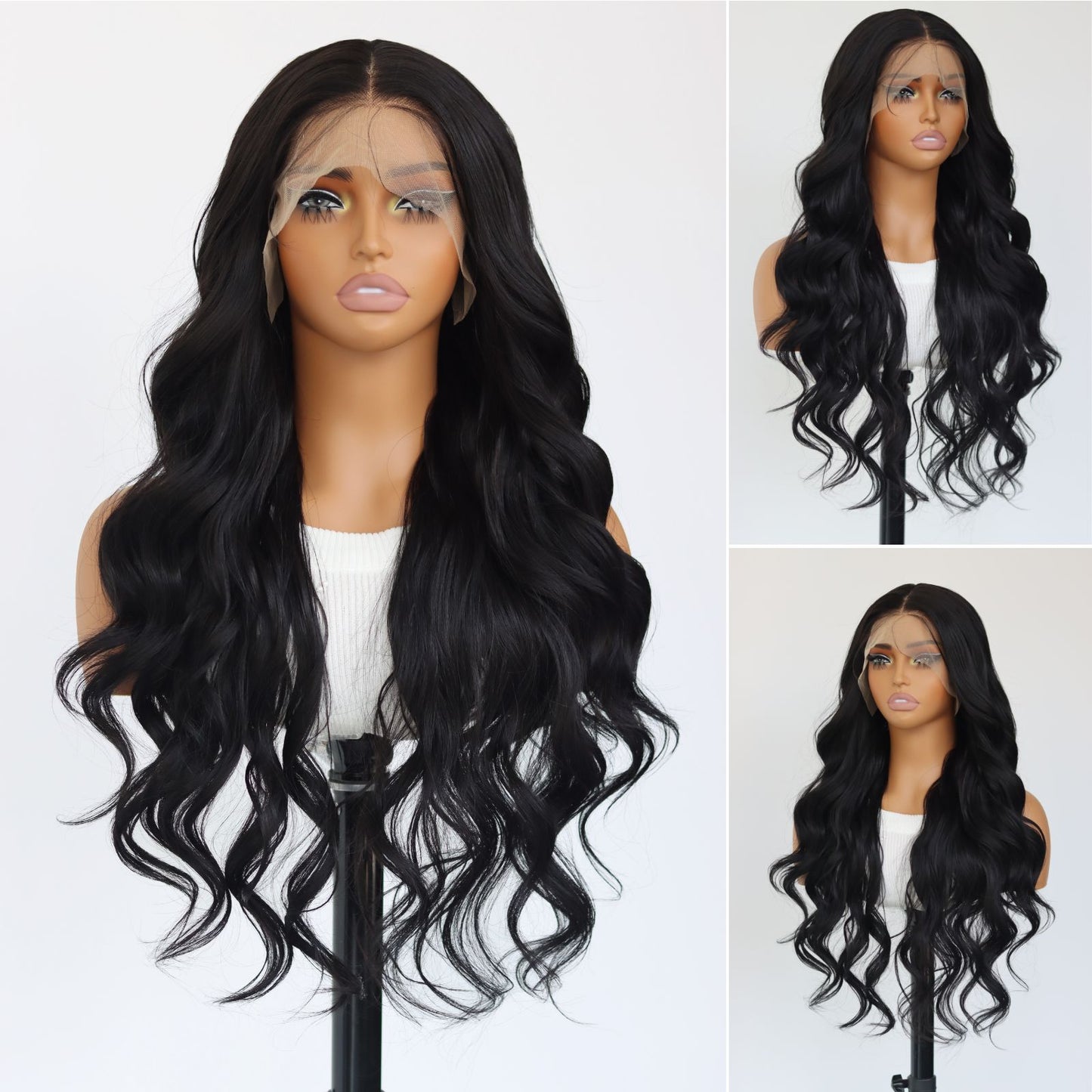Black Body Wave Synthetic Lace Front Wig 13x4 Daily Use 28 Inches