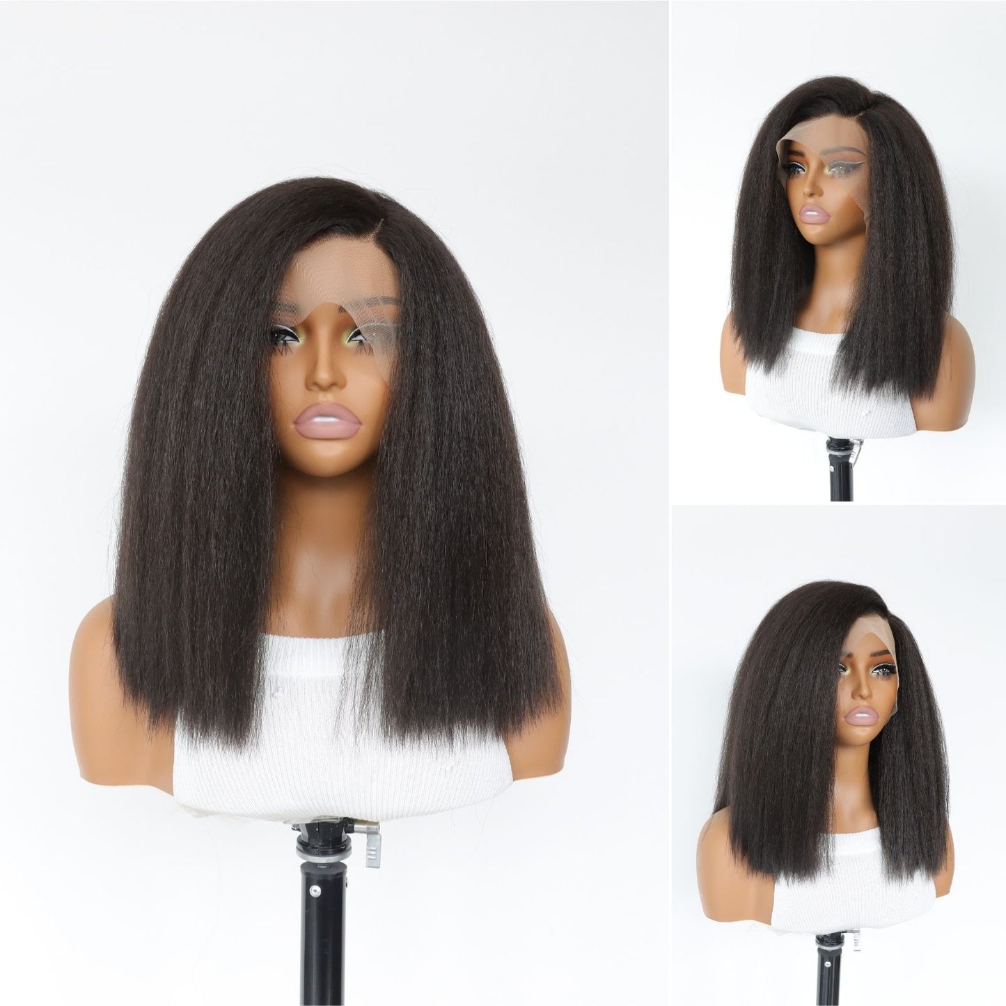 Natural Black Short Yaki Straight Synthetic Wig 13x5X1 for Party Christmas Daily Use 14 Inch