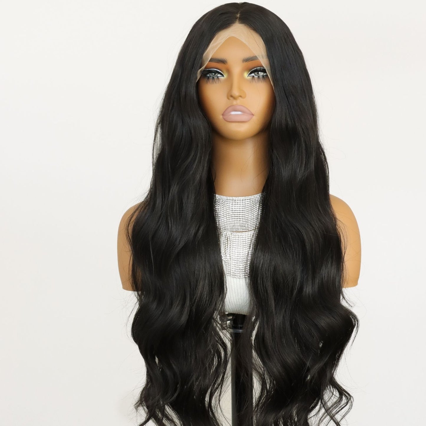 Natural Black Body Wave Synthetic Wig13x4 for Party Christmas Daily Use 32 Inch