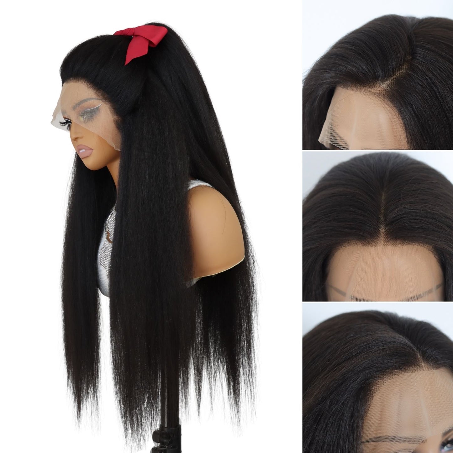 Yaki Straight Black Synthetic Lace Front Wig 13x4 Daily Use 28 Inch