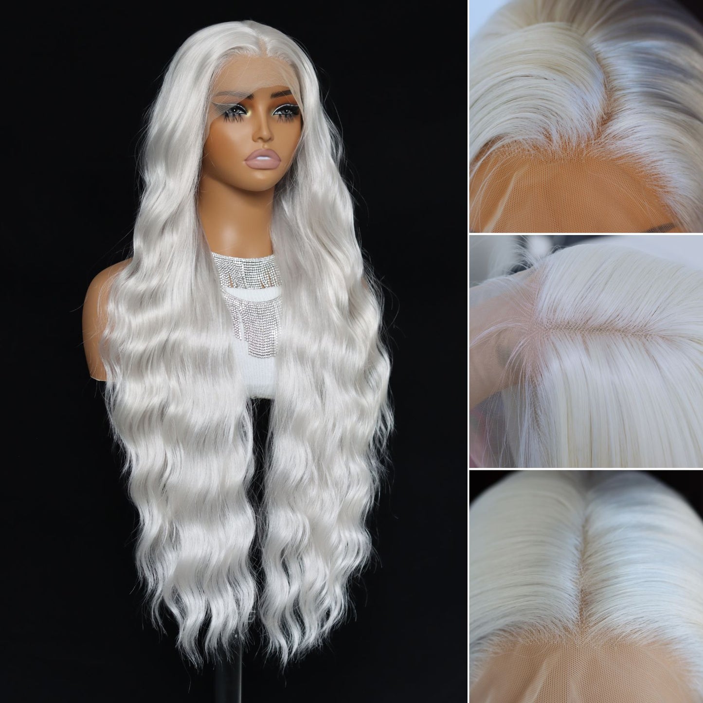 Gray White Wave Synthetic Lace Front Wig13x4 for Halloween Cosplay Use 32 Inch