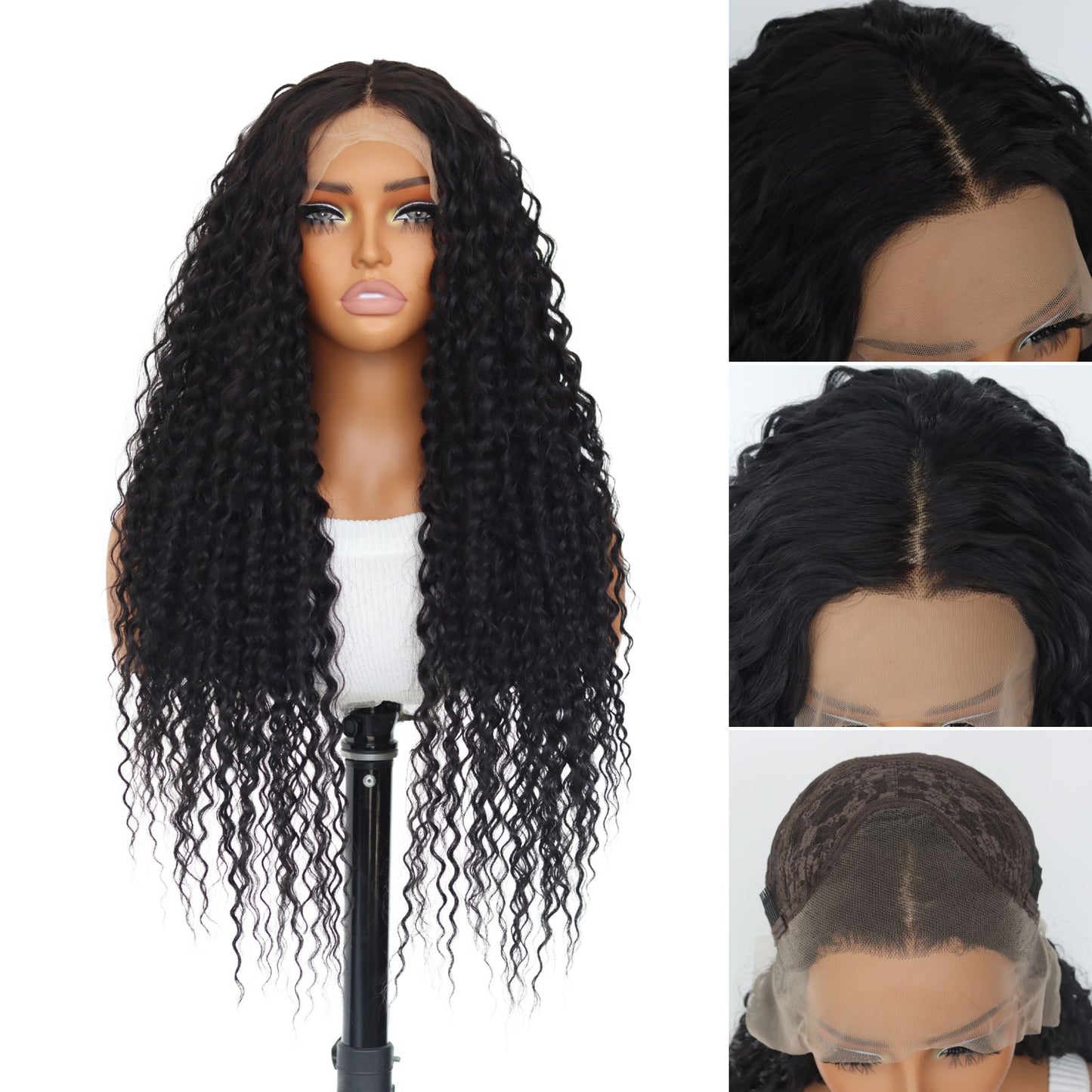 Black Curly Wavy Synthetic Lace Front Wigs 13x4 Daily Use 28 Inches