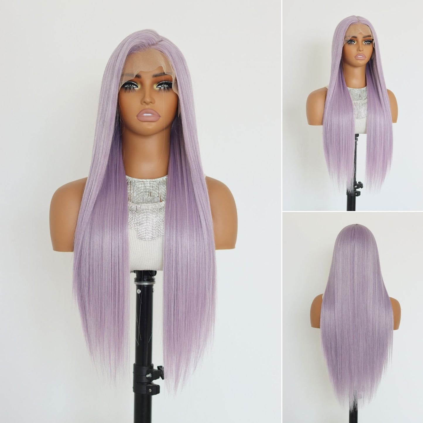 Lavender Purple Straight Synthetic Lace Front Wig 13x4 for Party Daily Use 26 Inches